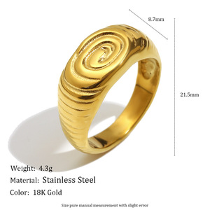 Nouvelle <span class=keywords><strong>bague</strong></span> de petit doigt en acier inoxydable doré, motif <span class=keywords><strong>camée</strong></span> exagéré, à vis, avec empreinte digitale, style luxe abordable - Product Image 1