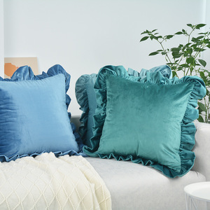 Ruffled Plush <b>Throw</b> Pillow Case 18x18 Inches Soft Velvet Decorative Cushion Cover <b>For</b> <b>Sofa</b> Bed Home Decor Orange - Product Image 4