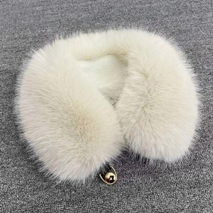 Women Fluffy Faux Fox Fur Scarf Warm Snap <b>Neck</b> <b>Warmer</b> Comfortable Artificial Rabbit Fur Lining Scarf for Party Night Out - Product Image 1