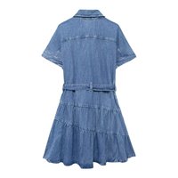 Robe Courte en Jean à Col Revers pour Femme, Manches Courtes, Élastique, Élégante et Décontractée