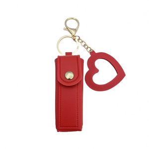 Hot Selling Portable Lipstick Envelope <b>Keychain</b> Love Mirror Lipstick Protective Leather Case Cute Bag Pendant for Women - Product Image 6