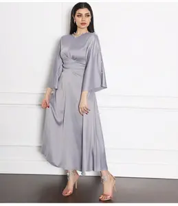 Fashion custom plain muslim satin formal dresses women dubai abaya