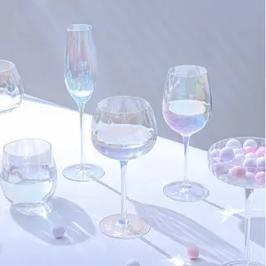 Wine Glass Set Glass Light Rainbow Champagne Tall Glass Plated Crystal Wine Set Luxury Home Carton Party Drinking Glasses CN FUJ