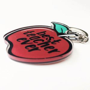 Hot Selling Acrylic Keychain Lovely Sweet Teacher's Day Gift with Doll Animal Cat Pattern Special Apple Keyring for Teachers - Product Image 4