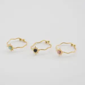 Cincin Opal Antik untuk Wanita, Cincin Matahari Baja Tahan Karat, Cincin Batu Bulan, Aksesori Hadiah Perhiasan Teman Terbaik