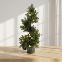 Künstlicher Zypressen-Spiralbaum mit LED-Lichtern H64cm Künstliche Grüne Topfpflanze für Heim Weihnachten Hochzeit Party Garten Veranda Dekoration