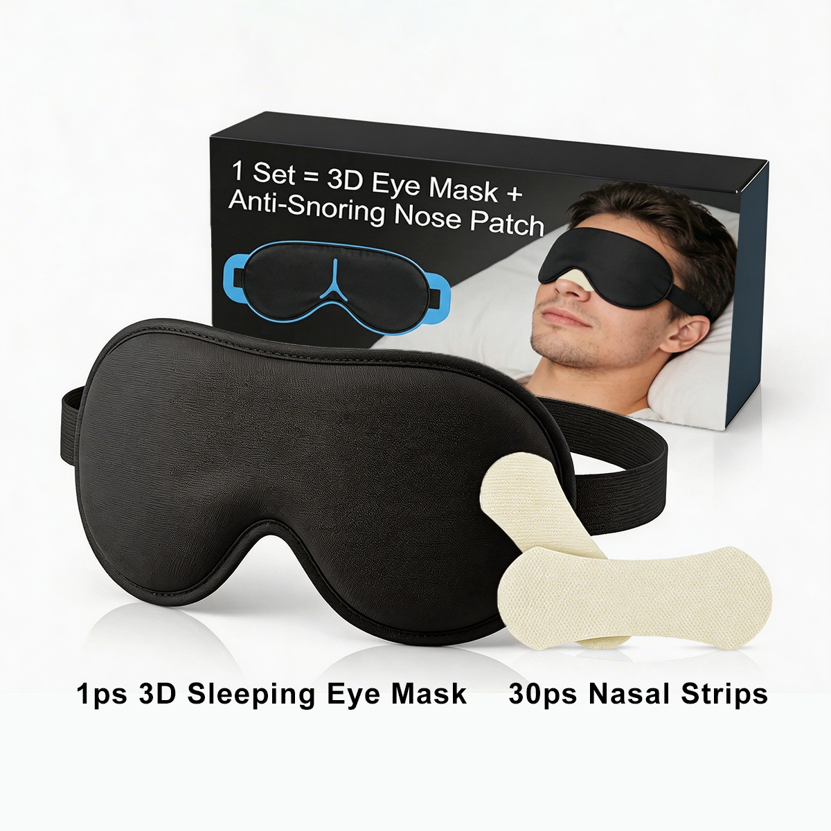 Nero (30 strisce nasali + 1 maschera per dormire 3D)