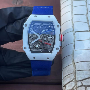 Luxury Ultra-Thin RM67-02 Mechanical <b>Watch</b> Blue-White Composite Fiber <b>Skeleton</b> Dial Tonneau Design Unisex <b>Automatic</b> Rubber New - Product Image 5