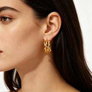 ZOGXIN Cuff Earrings Gold Geometric C-shaped Party Fashion Jewelry Stainless Steel Earrings - Product Image 2