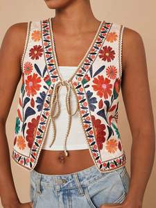 Gilet matelassé pour femme, fait main, fini, automne-hiver, en toile tissée, coton écologique, broderie florale Suzani complète - Product Image 6