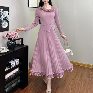 工厂批发女式时尚连衣裙宽松荷叶边休闲连衣裙三宅褶皱连衣裙涤纶面料 - Product Image 1