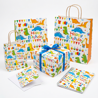 Set de Regalo de Cumpleaños con Diseño de Dinosaurio Animado, Papel de Arte Reciclable, Bolsas de Regalo de Tamaño Personalizable, Caja de Regalo, Cuaderno, Tarjeta de Felicitación