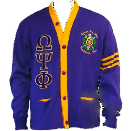 custom logo Embroidery sorority and fraternity purple varsity unisex men Cardigan Letter Sweater