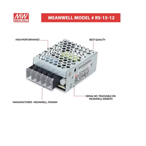 RS-15-12 – Fuente de alimentación de metal MeanWell SMPS de 12 V, 1,3 A, 15 W, convertidor de CA a CC con carcasa metálica para dispositivos industriales y electrónicos - Product Image 2