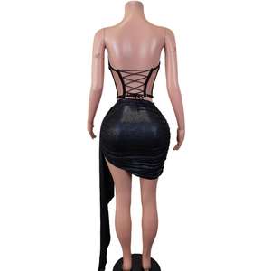 Sexy träger lose Diamant Tube Top Korsett Röcke <span class=keywords><strong>2</strong></span>-teiliges Set rücken freie Club Wear Schlitz Bankett Cocktail kleid Frauen <span class=keywords><strong>Prom</strong></span> Party Kleid - Product Image 5