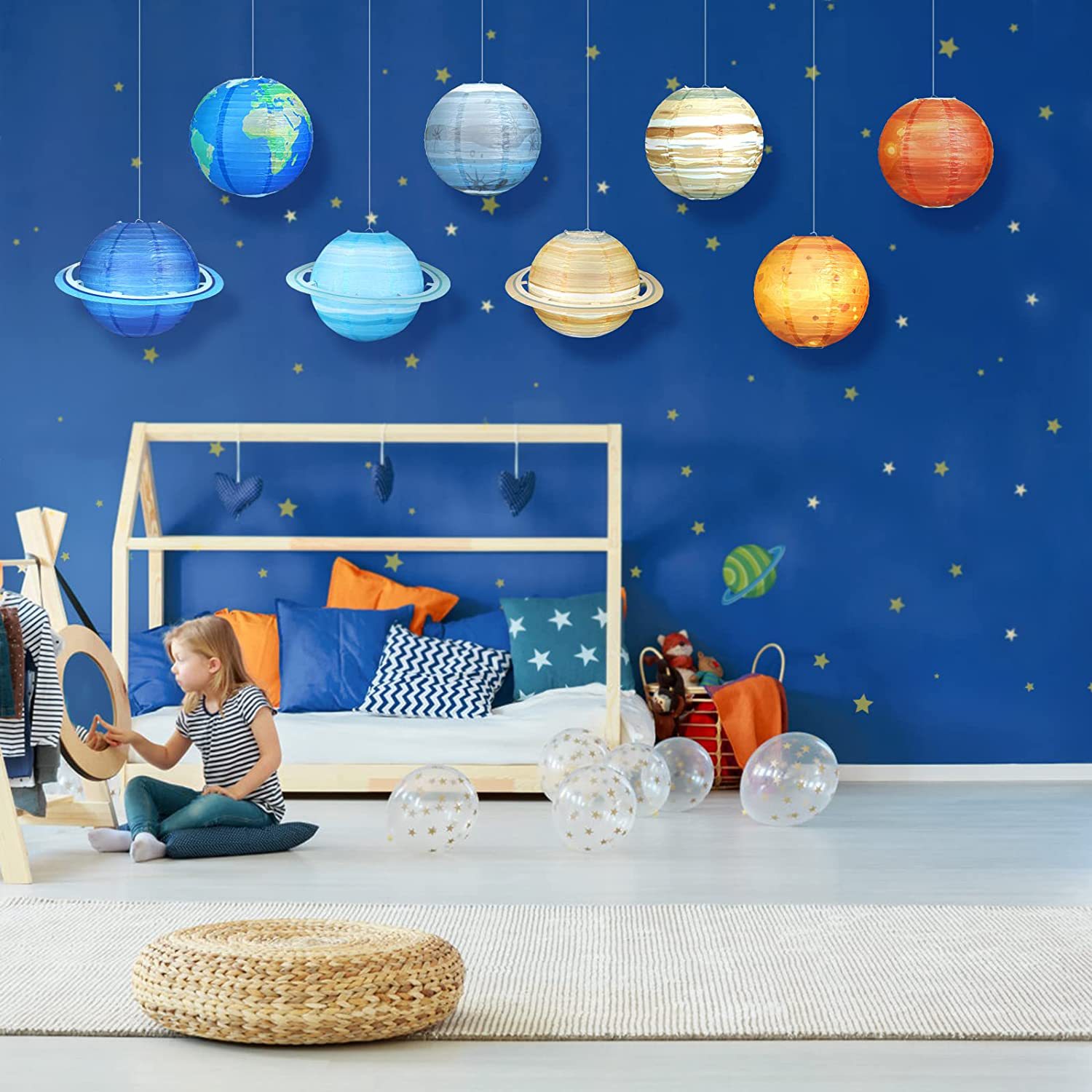 Yardenfun 8stuks Ruimte Thema Papieren Lantaarns Voor Decoraties Voor Verjaardagsfeest Shower Buitenevenementen Hangende Planetensets Met Aantrekkelijke Kleuren