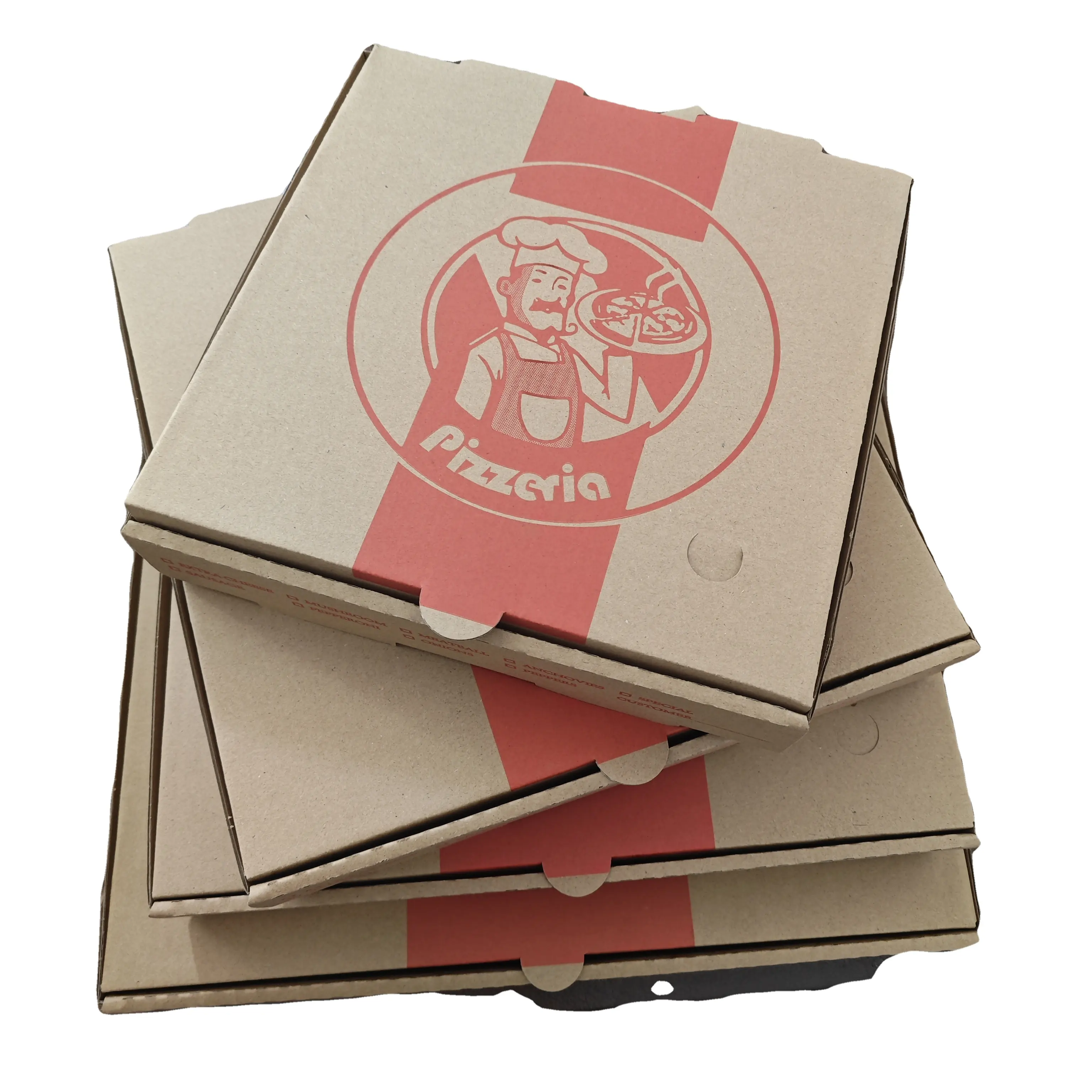 Custom logo and size corrugated cardboard 3 layers E flute and B flute pizza packaging box with high quality
