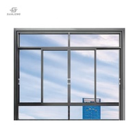 Fenêtre coulissante moderne à cadre fin en aluminium noir thermolaqué, à économie d'énergie, avec moustiquaire intégrée pour appartement de luxe