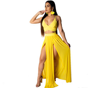 Vestido largo de verano Talla Mujer Verano Fuera del hombro Vestidos de playa 2PCS Vestido vintage de <span class=keywords><strong>color</strong></span> sólido - Product Image 4