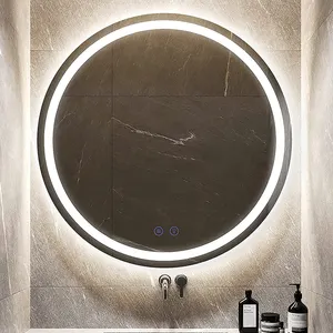 Espelho LED para banheiro feito sob medida, luz de fundo inteligente suspensa para maquiagem, espelho de parede com luz LED oval