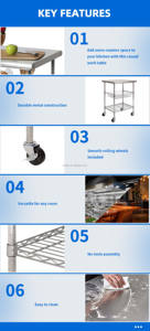 Seville Classics Chariot utilitaire avec système de grille à <span class=keywords><strong>3</strong></span> étagères Étagère en fil d'acier Chariot roulant en fil métallique à <span class=keywords><strong>3</strong></span> niveaux Chariots roulants à station de travail - Product Image 3