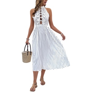 <span class=keywords><strong>Abbigliamento</strong></span> <span class=keywords><strong>donna</strong></span> moda <span class=keywords><strong>bianco</strong></span> <span class=keywords><strong>donna</strong></span> dolce cinturino a pois abito estivo senza maniche - Product Image 1