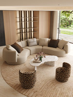 Sofá de Tela de Lujo Estilo Italiano, Importado, de Algodón y Lino, Forma Curva, Moderno, Oriental, de Una Plaza, Minimalista, para Villa