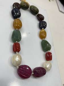 Exclusivement forme de citrouille chaude sculpté naturel Navratna neuf collier de pierres précieuses produit en vrac fait main - Product Image 3