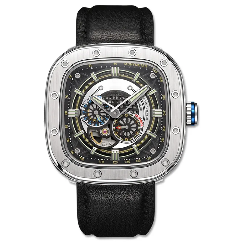 Fashion stainless steel square case 24 hour show Miyota movement men's mechanical wristwatch
