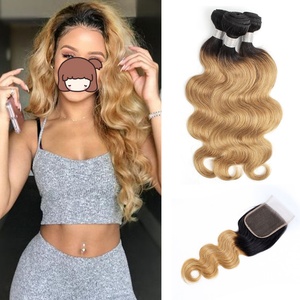 1B 27 for Honey Blonde Indian Remy Human Hair 3/4 <b>Bundles</b> with Lace Closure Hair Weaving No Shedding - Product Image 5