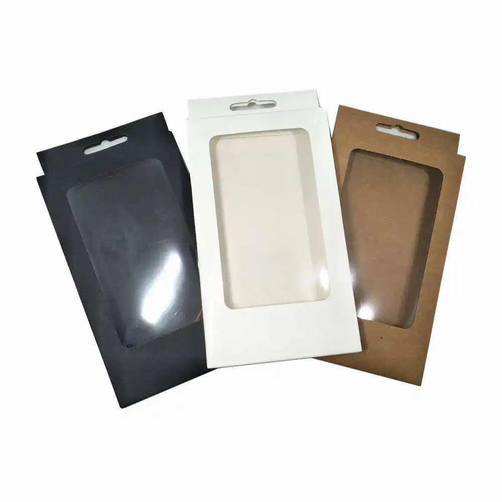 도매 흰색 다크 브라운 접이식 크래프트 종이 투명 pvc 창 선물 상자 없이 플라스틱 트레이 휴대 전화 케이스 포장 상자
