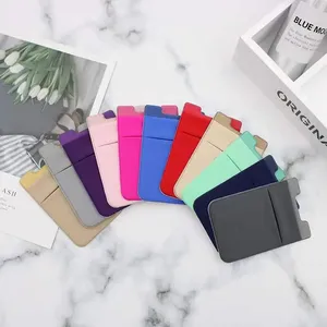 Custom Mobile Phone Card Pouch Fashion Creative Elastic Elastane Phone Wallet Mini Card Coin Bag With Stick-on Change Sleeve