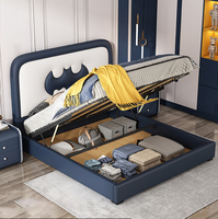 Superman Cartoon Lederbett mit Holzrahmen und Sperrholzplatte für Jungen - Hochwertiges Kinderbett-Set im Modernen Design - Bestseller