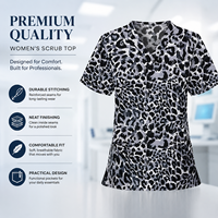 Uniforme Médico de Moda al por Mayor con Estampado de Leopardo, Blusa de Enfermería con Cuello en V y Manga Corta, Ropa de Trabajo para Hospital con Logotipo Personalizado para Mujer