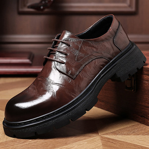 Zapatos Oxford de Cuero Genuino con Punta Redonda y Cordones, Zapatos de Vestir para Hombre que Aumentan la Estatura, para Bodas, Todas las Temporadas, Suela de Goma - Product Image 3