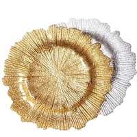 Assiettes de Présentation Rondes en Plastique Doré 13" pour Mariage, Effet Corail, pour Dîner de Mariage, Décoration Élégante, Dessous d'Assiette en Acrylique