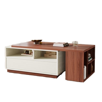 Pour table basse extensible moderne avec 2 tiroirs étagères de rangement réversible blanc/noyer pour meubles de salon