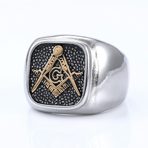 Anillo Masónico para Hombre Serie Retro Europeo-Americana AG, Chapado en Acero Inoxidable, en Stock, Venta al Por Mayor de Moda - Product Image 2