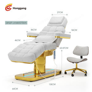 Tempat Tidur Pijat Elektrik Salon Kecantikan Kosmetik Mewah Stainless Steel Emas 3 Motor untuk Bulu Mata, Pijat, dan Perawatan Wajah - Product Image 3