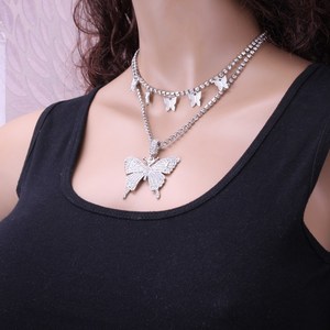 Collier pendentif papillon, chaîne multicouche en strass, or et argent, bijoux de fête, accessoire de mode pour femmes - Product Image 4