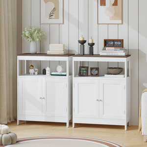 Armoire de rangement moderne à double porte, étagère réglable, dessus en bois naturel, armoire de salle de bain - Product Image 6