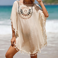 Vente chaude femmes été plage couvrir couleur unie maillot de bain plage couvrir robes évider vêtements de plage