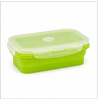 Boîte à lunch pliable en silicone portable de 500 ml, compartiment unique, compatible micro-ondes, couvercle verrouillable, récipient de stockage alimentaire pour les voyages
