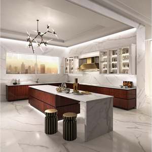 Modèle d'îlot central personnalisé, design en marbre, pierre frittée, chambre d'hôtel, cuisine moderne, armoire - Product Image 1