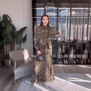 <span class=keywords><strong>Maxi</strong></span> abito leopardato alla moda a maniche lunghe classico <span class=keywords><strong>colletto</strong></span> della <span class=keywords><strong>camicia</strong></span> per le donne - Product Image 3