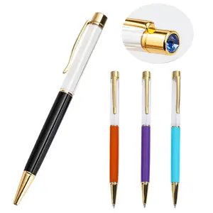 Cheapest DIY Diamond Empty Tube Manufacturer Crystal Metal Ballpoint Pen With Custom Laser Logo For Office Stationery