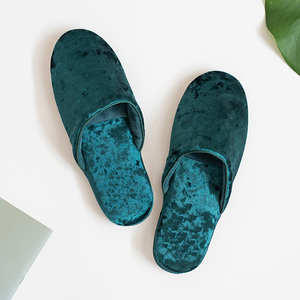 Gros Unisexe De Luxe Souple En Mousse à Mémoire Épaisseur Intérieur <span class=keywords><strong>Matin</strong></span> Nuit Fermé Orteil Vert De Velours Hôtel Pantoufles logo - Product Image 2