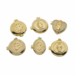 CZ9332 Colgante de medallón ovalado chapado en oro de 18k con circonitas y pavé de circonitas, con motivos de <span class=keywords><strong>San</strong></span> <span class=keywords><strong>Benito</strong></span> <span class=keywords><strong>Abad</strong></span> y Virgen María, para fotos, para mujer - Product Image 5