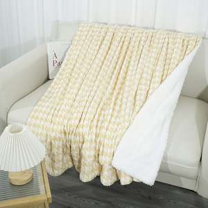 Manta Sherpa de pata de gallo, manta ultrasuave para sofá cama, manta acogedora de lana de felpa para todas las estaciones, amarilla - Product Image 3