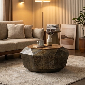 Mesa de Centro de Madera Minimalista Vintage para Decoración del Hogar, Base de Acero Extensible, Muebles Ecológicos para Sala de Estar - Product Image 4